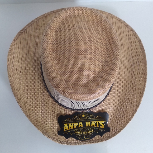 ANPA Handmade Men's  Brown/Tan Braided Leather Band Breathable Panama Style Hat - Picture 6 of 7